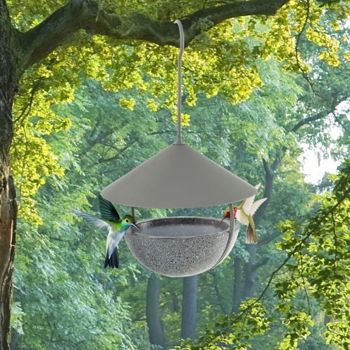 Gymax Metal Bird Feeder Bath for Outdoors Hanging w/ Resin Dome & Water Bowl