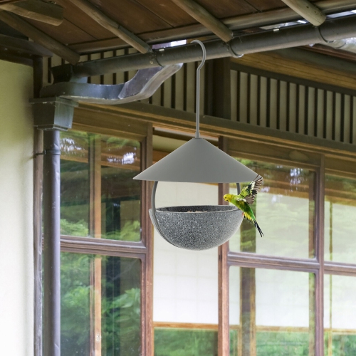Gymax Metal Bird Feeder Bath for Outdoors Hanging w/ Resin Dome & Water Bowl