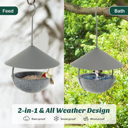 Gymax Metal Bird Feeder Bath for Outdoors Hanging w/ Resin Dome & Water Bowl
