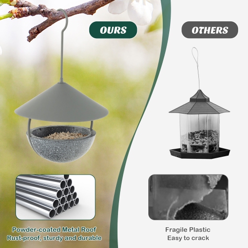 Gymax Metal Bird Feeder Bath for Outdoors Hanging w/ Resin Dome & Water Bowl