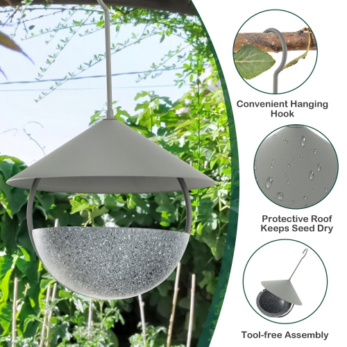 Gymax Metal Bird Feeder Bath for Outdoors Hanging w/ Resin Dome & Water Bowl