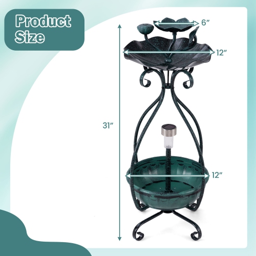 Gymax Solar Outdoor Bird Bath & Feeder Combo w/ Flower Planter Pedestal & Solar Lights