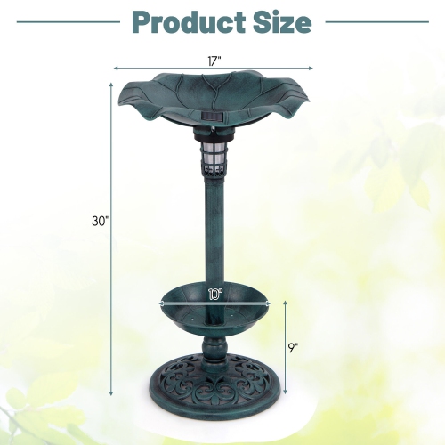 Gymax Solar Bird Bath Standing Pedestal Birdbath & Feeder Combo w/ Lotus Leaf Bowl