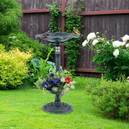 Gymax Solar Bird Bath Standing Pedestal Birdbath & Feeder Combo w/ Lotus Leaf Bowl