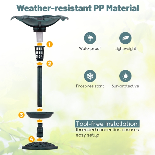 Gymax Solar Bird Bath Standing Pedestal Birdbath & Feeder Combo w/ Lotus Leaf Bowl