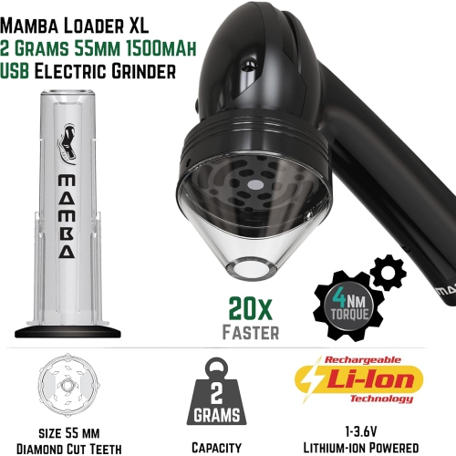 Mamba Loader XL 2g Electric Herb Grinder - USB Rechargeable Portable Metal Spice Mill