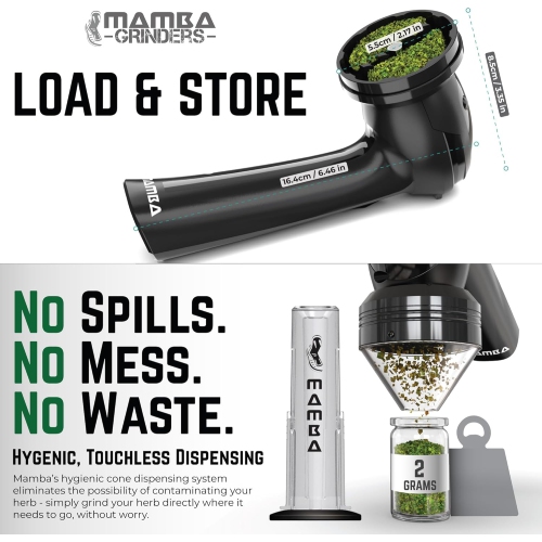 Mamba Loader XL 2g Electric Herb Grinder - USB Rechargeable Portable Metal Spice Mill