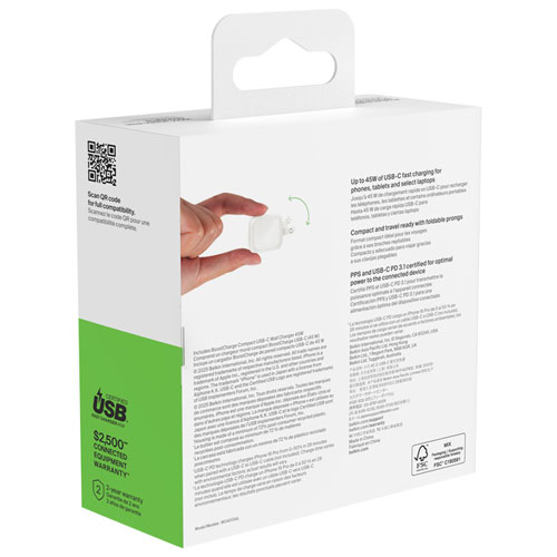 Belkin 45W USB-C Wall Charger with USB-C Cable - White