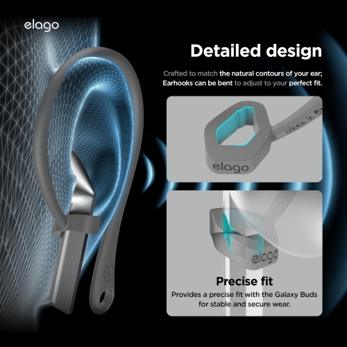 elago Ear Hooks Designed for Samsung Galaxy Buds 3 & Galaxy Buds 3 Pro Earbuds Accessories, Anti-Slip, Ergonomic Design, Comfortable Fit