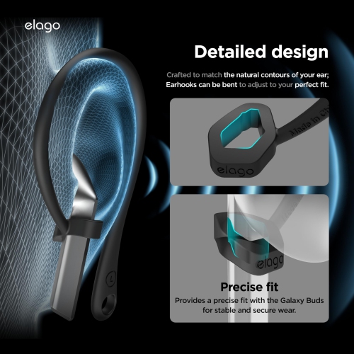 elago Ear Hooks Designed for Samsung Galaxy Buds 3 & Galaxy Buds 3 Pro Earbuds Accessories, Anti-Slip, Ergonomic Design, Comfortable Fit