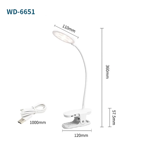 LED Lamp, Cordless Portable Clip-On Light with Touch Control, 3 Lighting Modes, USB-Rechargeable