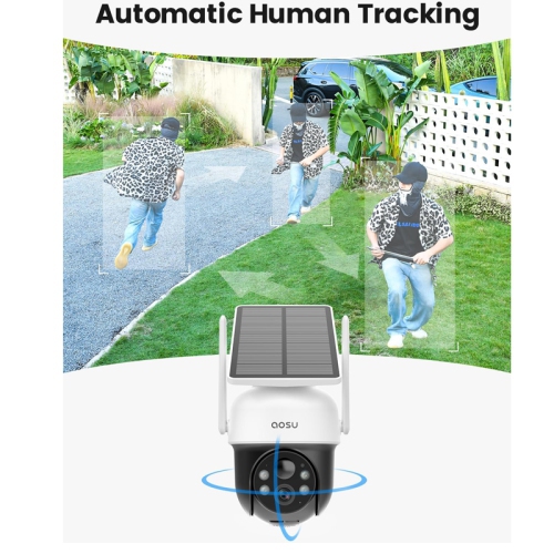 Aosu C9C 4MP Wireless Outdoor PTZ Battery Camera with Solar Panel, Light and Sound Alarm, Human Auto Tracking and 2-Way Audio
