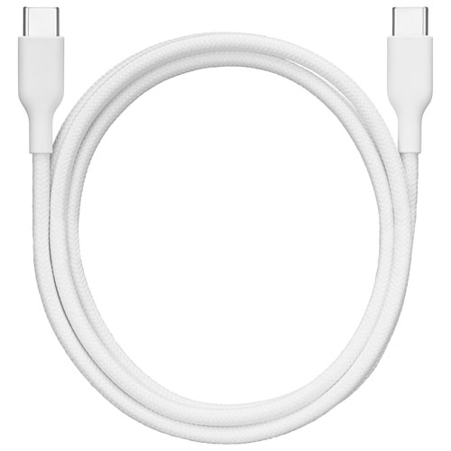 Best Buy Essentials 1.2m (4 ft.) USB-C to USB-C Braided Cable - White