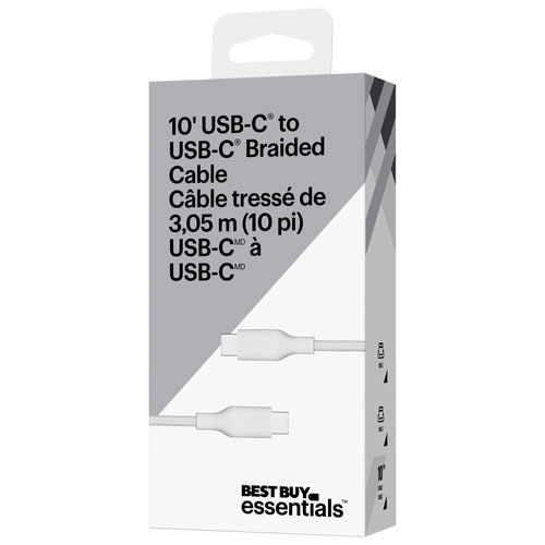 Best Buy Essentials 3m (9.8 ft.) Braided USB-C to USB-C Cable (BE-MCA10CCW-C) - White - Only at Best Buy