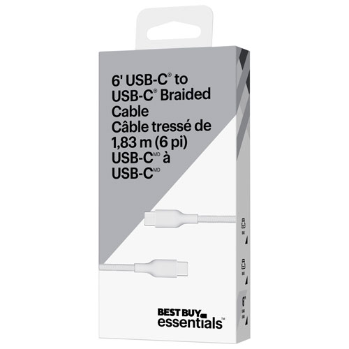 Best Buy Essentials 1.8m (6 ft.) USB-C to USB-C Braided Cable - White