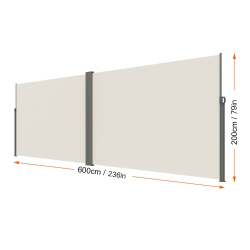 VEVOR 79''x 236'' Retractable Side Awning, Outdoor Privacy Screen, 180g Polyester Water-proof Retractable Patio Screen, UV 30+ Room Divider Wind