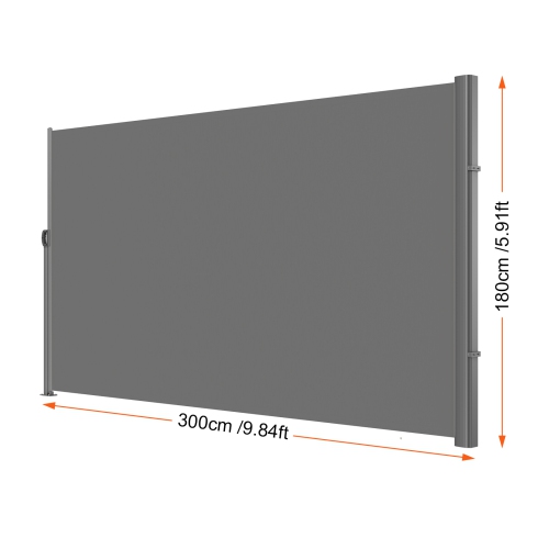 VEVOR 71''x 118'' Retractable Side Awning, Aluminum Outdoor Privacy Screen, 280g Polyester Water-proof Retractable Patio Screen, UV 30+ Room Divider
