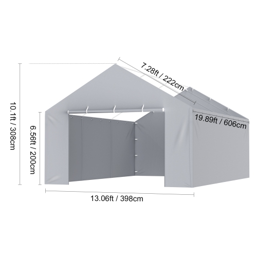 13 20&nbsp;pi couvre-toit de rechange pour abri d'auto de VEVOR Paroi latérale , abri pour tente de garage étanche et résistant aux rayons UV, avec