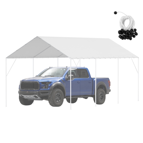 VEVOR 10 x 20 ft Carport Replacement Canopy Cover,Garage Top Tent Shelter Tarp Heavy-Duty Waterproof & UV Protected,with 40 Ball Bungees,White