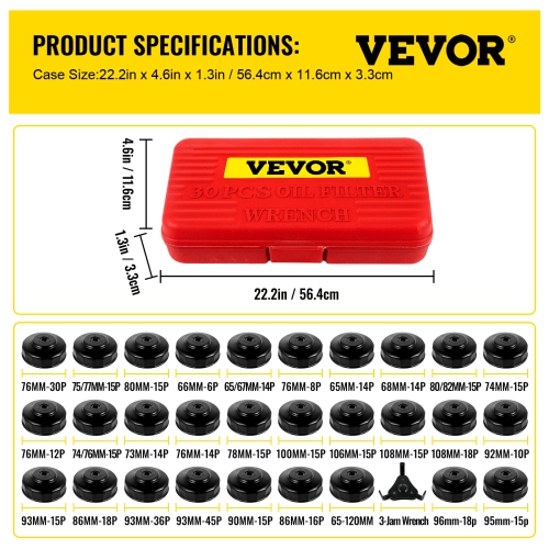 VEVOR 30 Pcs Oil Filter Socket Set, Oil Filter Wrench Set, Sturdy Steel Oil Filter Socket, 3/8 Oil Filter Socket, Low Profile Oil Filter Socket Set