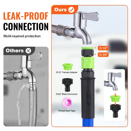 VEVOR 30ft Heated Water Hose for RV, Heated Drinking Water Hose Antifreeze to -45°F, Automatic Self-regulating, 5/8" I.D. with 3/4" GHT Adapter, Lead