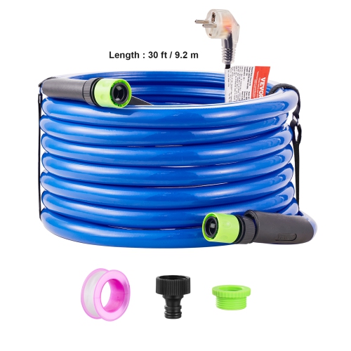 VEVOR 30ft Heated Water Hose for RV, Heated Drinking Water Hose Antifreeze to -45°F, Automatic Self-regulating, 5/8" I.D. with 3/4" GHT Adapter, Lead