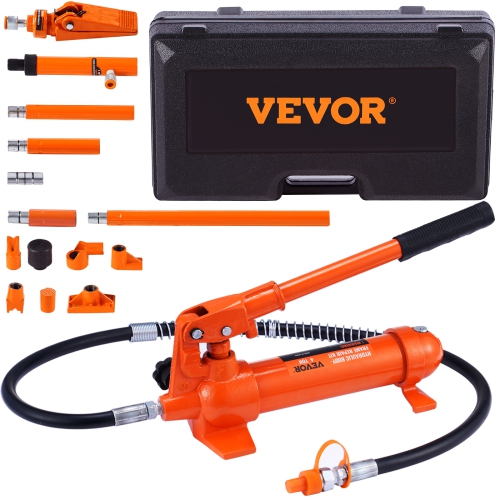 VEVOR 4 Ton Porta Power Kit, Portable Hydraulic Jack with 3.9 ft/1.2 m Oil Hose, Auto Body Frame Repair Kit with Storage Case for Car Repair, Truck,