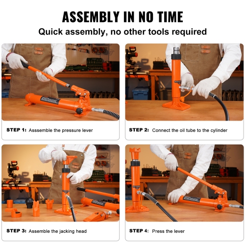 VEVOR 4 Ton Porta Power Kit, Portable Hydraulic Jack with 3.9 ft/1.2 m Oil Hose, Auto Body Frame Repair Kit with Storage Case for Car Repair, Truck,