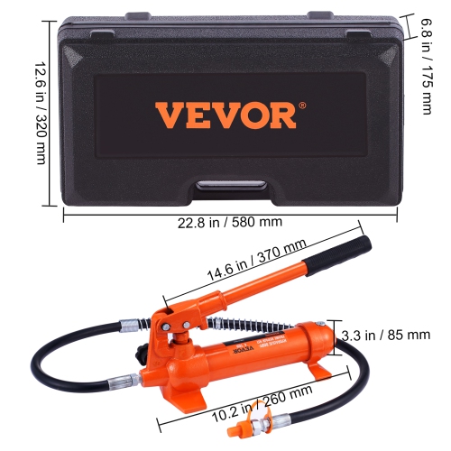 VEVOR 4 Ton Porta Power Kit, Portable Hydraulic Jack with 3.9 ft/1.2 m Oil Hose, Auto Body Frame Repair Kit with Storage Case for Car Repair, Truck,