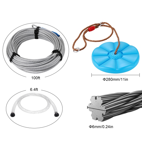 VEVOR 100 ft Zipline Kit for Kids and Adult, Zip Line Kits Up to 500 lb, Setup Zipline, Playground Entertainment with Stainless Steel Zipline, Spring