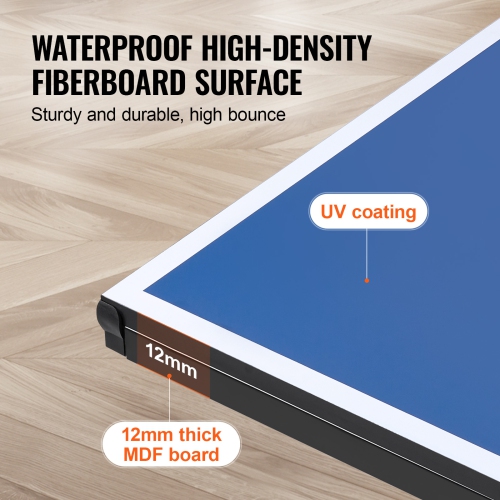 VEVOR 12mm Ping Pong Table,Professional Table Tennis Game,Indoor MDF Table Tennis Table,Ping Pong Table with Quick Clamp Net and Lockable Wheel, 10