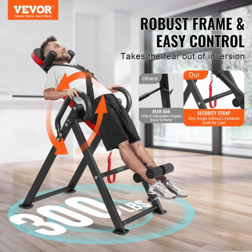 VEVOR 300 lbs Capacity Heavy Duty Inversion Table,Decompression Back Stretcher Machine, Strength Training Equipment with Headrest, Ankle Lock,