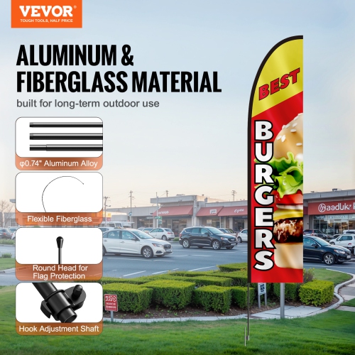 VEVOR 16.3 FT Burger Restaurant Advertising Feather Flag with Pole Kit, Advertising Flags for Business Outside, Includes 1 Banner Flag, 1 Pole, 1