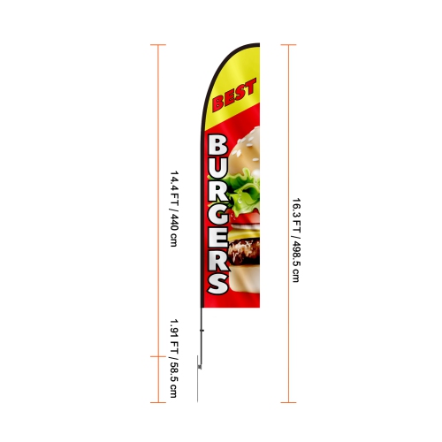 VEVOR 16.3 FT Burger Restaurant Advertising Feather Flag with Pole Kit, Advertising Flags for Business Outside, Includes 1 Banner Flag, 1 Pole, 1