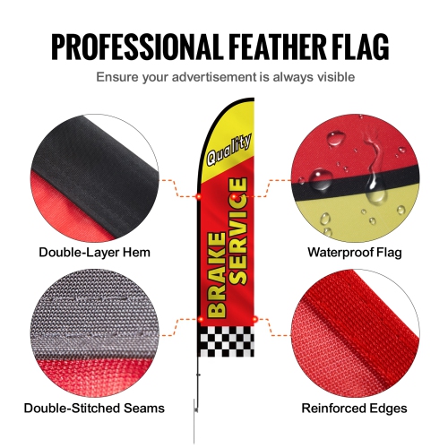 VEVOR 16.3 FT Auto Repair Advertising Feather Flag with Pole Kit, Advertising Flags for Business Outside, Includes 4 Banner Flags, 4 Poles, 4 Ground