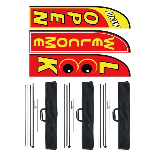 VEVOR 16.3 FT Open Flags with Pole Kit, Advertising Flags for Business Outside, Advertising Feather Flag Kit, 3 Flags, 3 Poles,3 Ground Stakes,