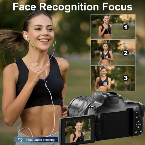 64MP Digital Cameras for Photography,12 X Optical Zoom with WiFi & App Control,4K vlogging Camera for YouTube,Auto Focus,Camera Straps,2 battries and