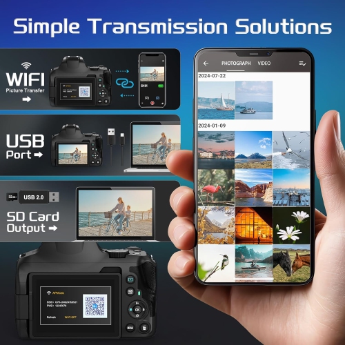 Digital Camera for Photography 64MP 12 x Optical Zoom Bridge with Macro,4K vlogging for YouTube,Auto Focus,Straps,2 battries and 32 SD Card