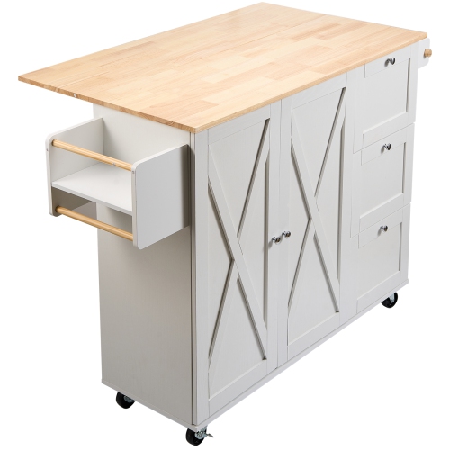 VEVOR 45.3" Width Kitchen Island Cart with Solid Wood Top, Mobile Carts with Storage Cabinet, Rolling Kitchen Table with Spice Rack, Towel Rack, Drop