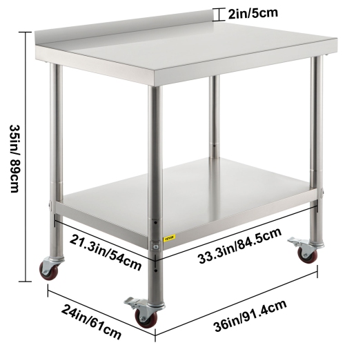Table de préparation en acier inoxydable VEVOR de 36 x 24 x 35&nbsp;po, table coulissante en métal robuste 440&nbsp;lb avec dosseret réglable sous la