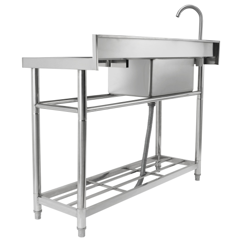 VEVOR 47 x 19.7 x 37.4 in Stainless Steel Utility Sink, Free Standing Single Bowl Commercial Kitchen Sink Set w/Workbench, Commercial Single Bowl