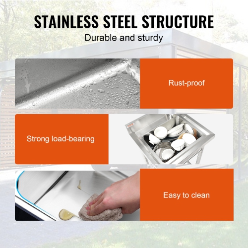 VEVOR 16 x 13 x 8.7 in Stainless Steel Utility Sink, 1 Compartment Free Standing Small Sink Include Faucet & legs, Commercial Single Bowl Sinks for