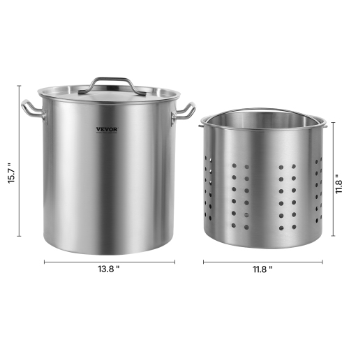 Marmite de 42 pintes en acier inoxydable VEVOR, grandes casseroles de cuisson, casserole avec panier, couvercle et poignée, marmite robuste de