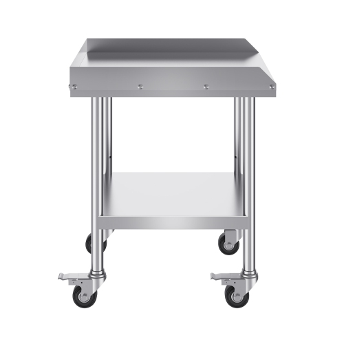 VEVOR 24 x 24 x 30 Inch Stainless Steel Work Table, Commercial Food Prep Worktable with 4 Wheels, Casters, 3-Sided Backsplash Heavy Duty Prep