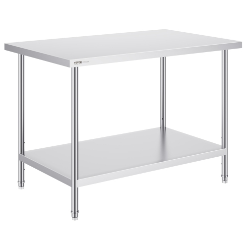 VEVOR 30 x 48 x 34 Inch Stainless Steel Prep Table, 880 lbs Load Capacity, Heavy Duty Metal Worktable with 3 Adjustable Height Levels, Commercial