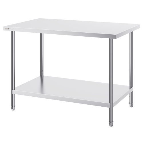 VEVOR 30 x 48 x 34 Inch Stainless Steel Prep Table, 880 lbs Load Capacity, Heavy Duty Metal Worktable with 3 Adjustable Height Levels, Commercial