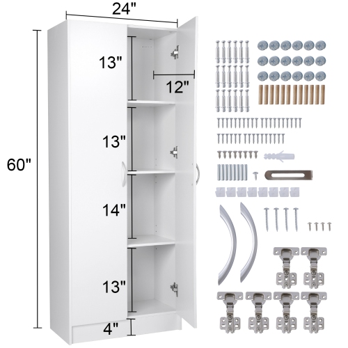 VEVOR 60" Kitchen Pantry Cabinet, Tall Food Pantry Storage Cabinet, 110LBS Freestanding Storage Cabinet Cupboard with 3 Shelves(2 Adjustable),
