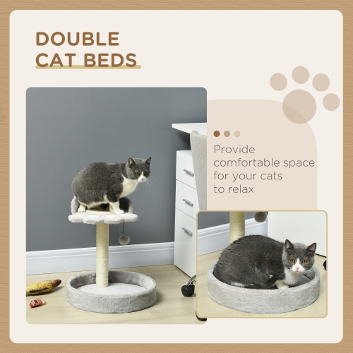PawHut 17" Cat Tree, Small Cat Tower with Sisal Scratching Post, Bed, Dangling Ball, Kitten Activity Centre, Light Grey