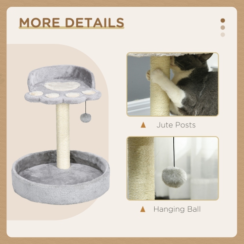 PawHut 17" Cat Tree, Small Cat Tower with Sisal Scratching Post, Bed, Dangling Ball, Kitten Activity Centre, Light Grey