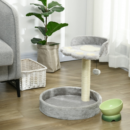 PawHut 17" Cat Tree, Small Cat Tower with Sisal Scratching Post, Bed, Dangling Ball, Kitten Activity Centre, Light Grey